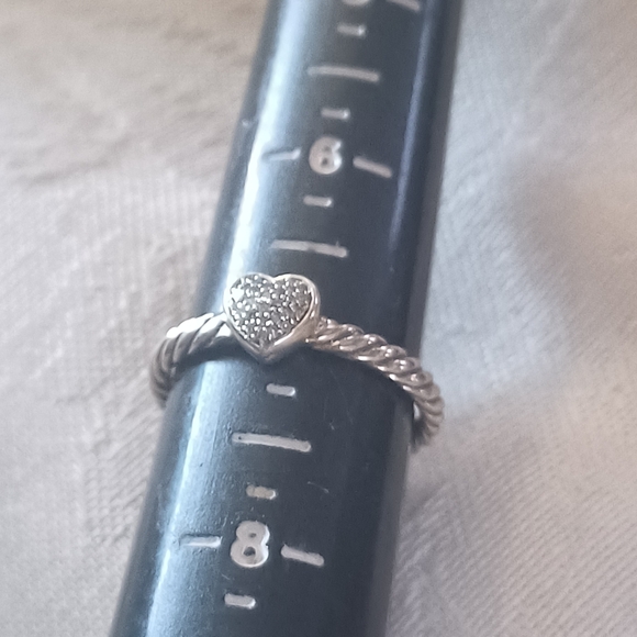 David Yurman Cable Collectibles Diamond Heart Stack Ring, SS, Size 7 - Picture 9 of 10